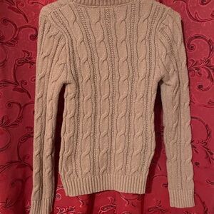 SHEIN Tan Cowl Neck Sweater with Cable Knit Design